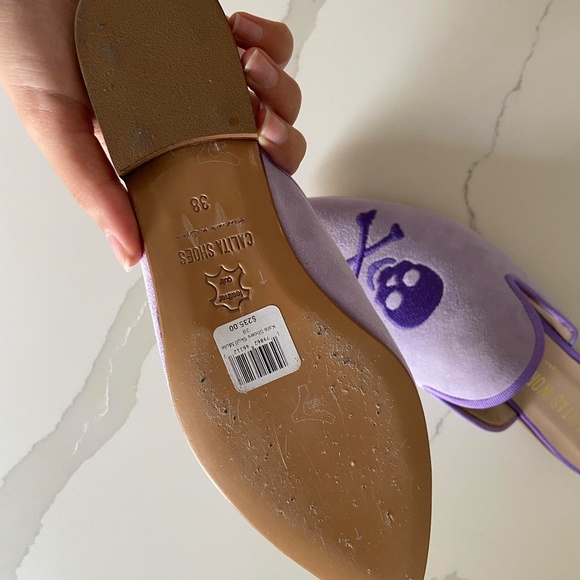NEW CALITAS WORLD SUEDE SLIP ON SKULL MULES LAVENDAR SPOOKY CHIC ACADEMIA GOTH - Picture 6 of 7